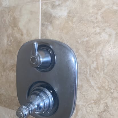 Detailed tile and chrome shower fixtures