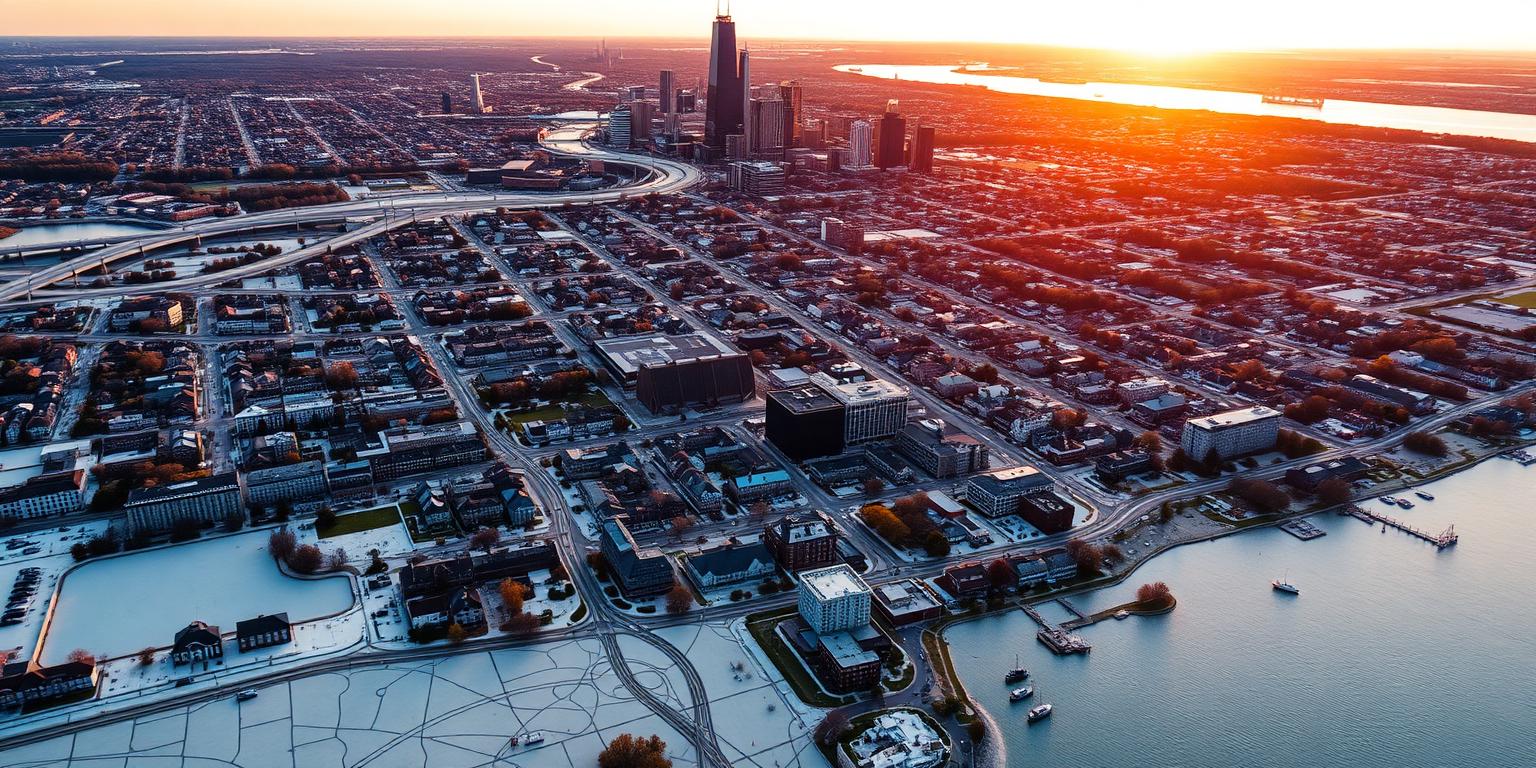 Northwest Chicago suburbs aerial view